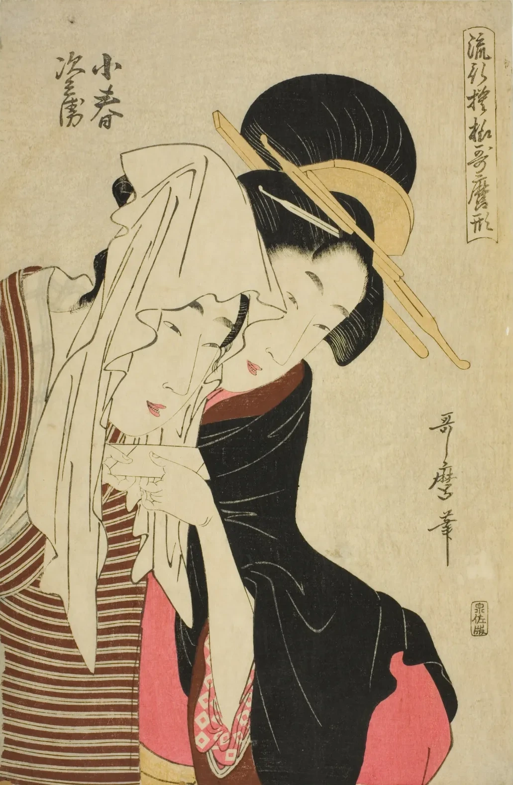 Koharu y Jihei, de la serie Motivos de moda, al estilo de Utamaro, Kitagawa Utamaro