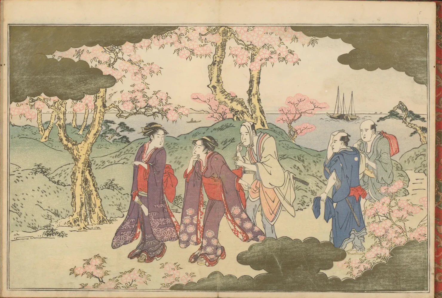 The hills at Gotenyama, Edo, with a view of Edo bay, Kitagawa Utamaro