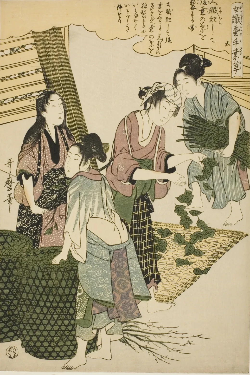 No. 5 (go), from the series "Women Engaged in the Sericulture Industry (Joshoku kaiko tewaza-gusa)", Kitagawa Utamaro