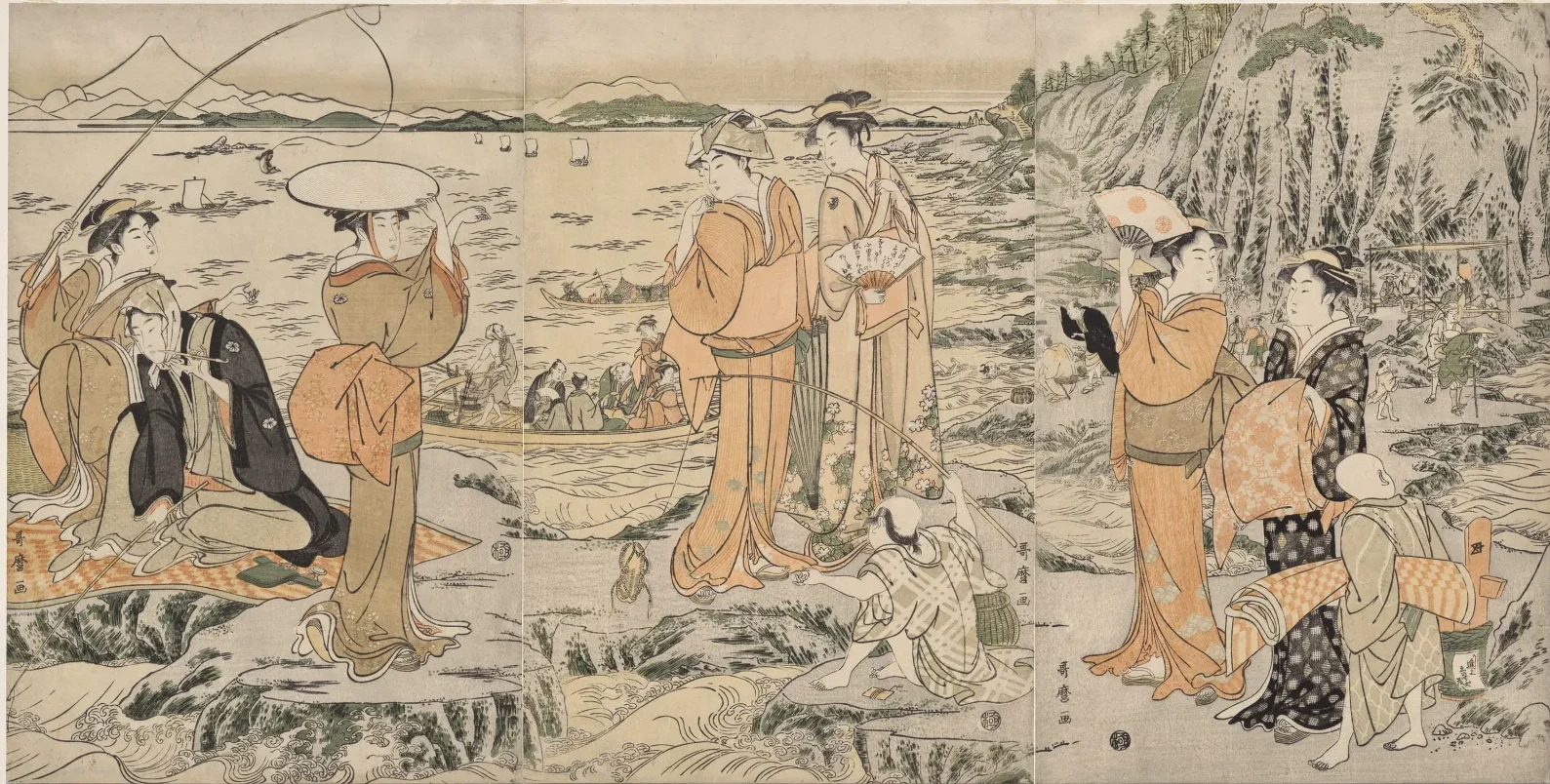 Pêche à Iwaya, à Enoshima, Kitagawa Utamaro