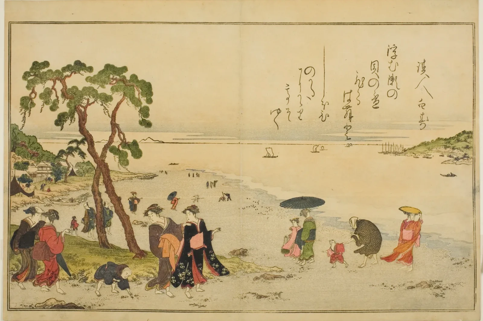 Ramassage de coquillages à marée basse, du livre illustré Cadeaux de la marée basse, Kitagawa Utamaro