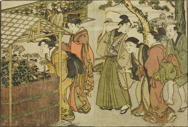Exposition de chrysanthèmes, du livre illustré Livre d'images des fleurs des quatre saisons, vol. 2, Kitagawa Utamaro