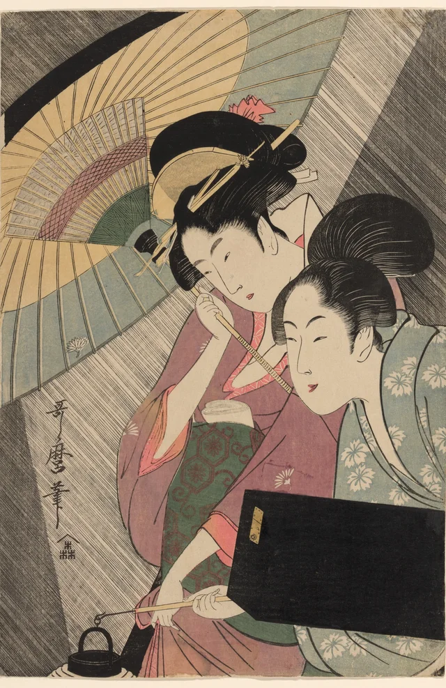 Geisha and Attendant on a Rainy Night, Kitagawa Utamaro
