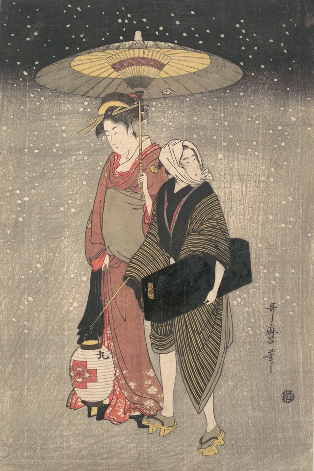 雪夜の芸者, 喜多川歌麿