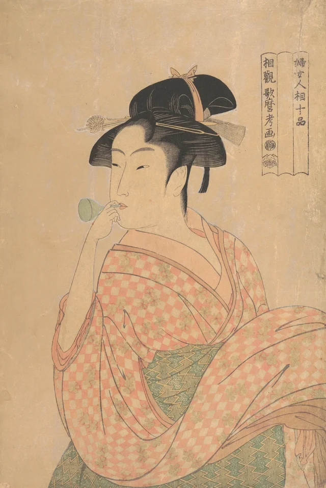 Mujer joven soplando una poppen (juguete de vidrio), de la serie Diez clases de fisiognomía femenina, Kitagawa Utamaro