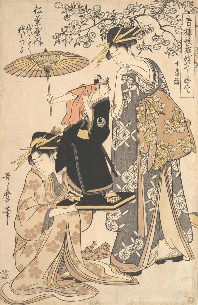La Courtisane Yoyogiku du Matsubaya debout sous un cerisier