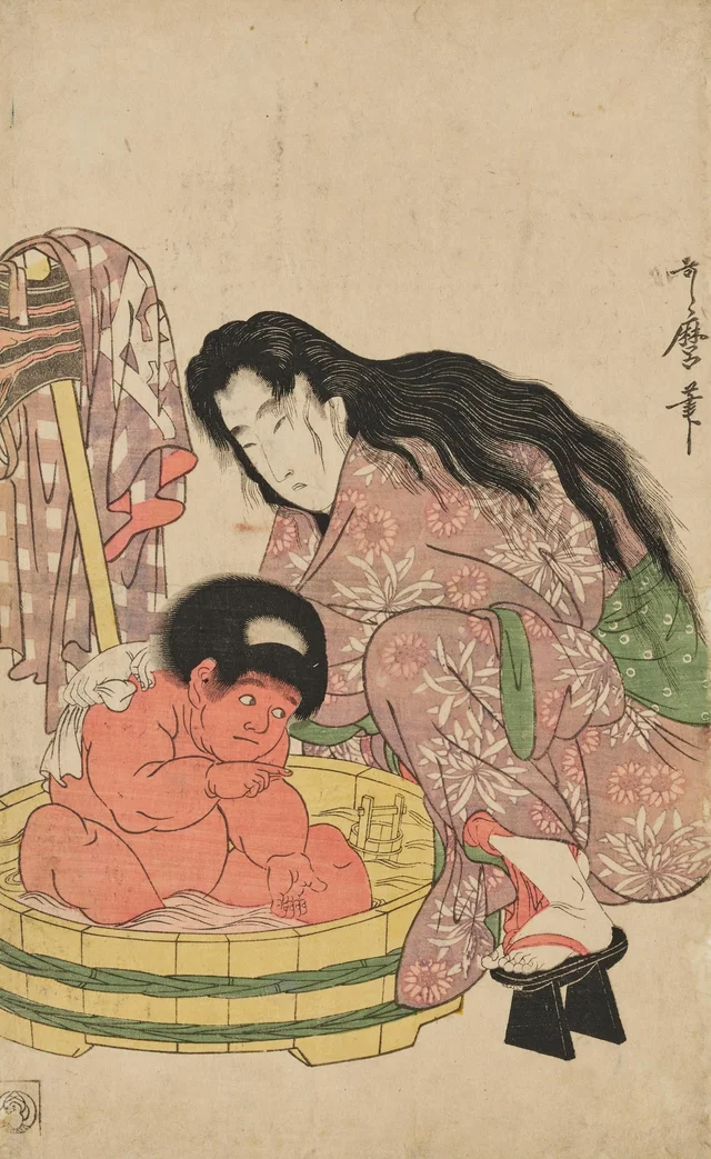 "Bathing" from the Series "Kintarō and a Mountain Witch", Kitagawa Utamaro