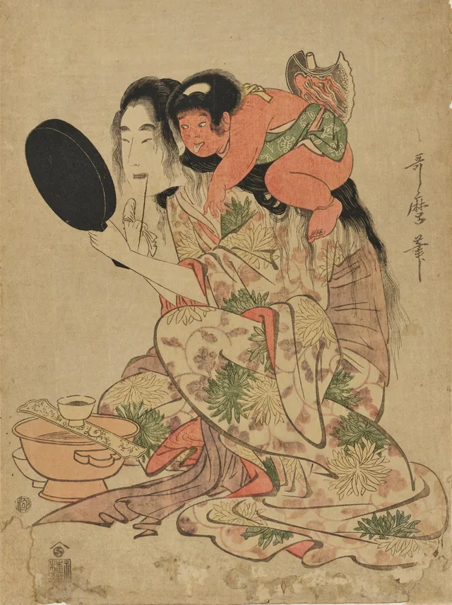 "Blackening Teeth" from the Series "Kintarō and a Mountain Witch", Kitagawa Utamaro