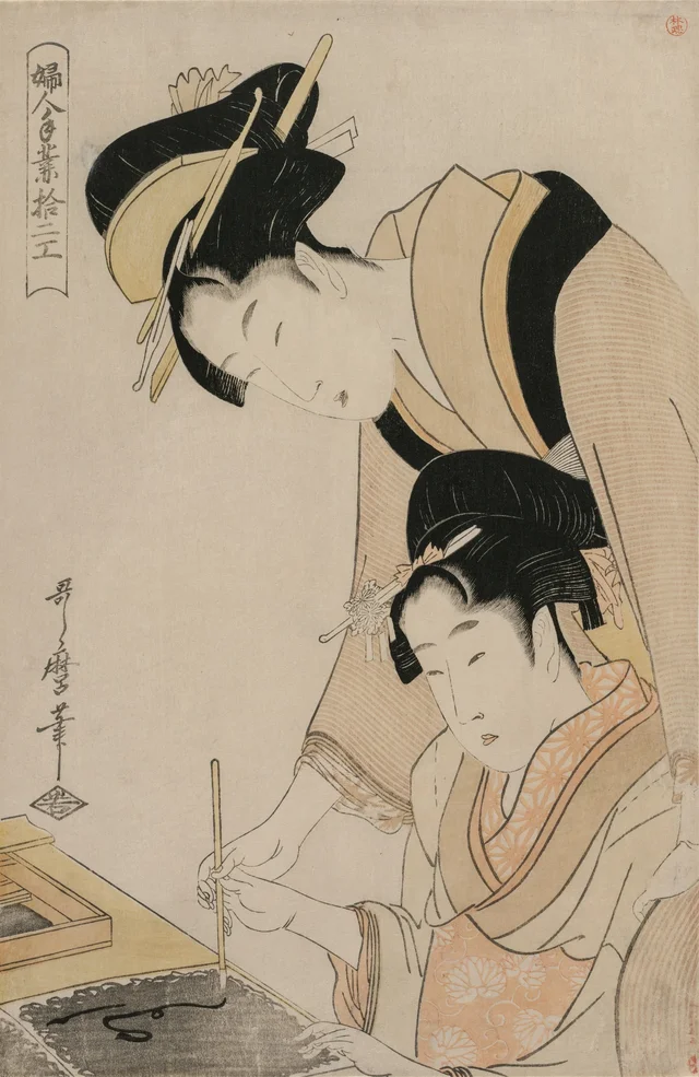 Mother Teaching her Daughter Calligraphy, from the series, Twelve Occupations of Women