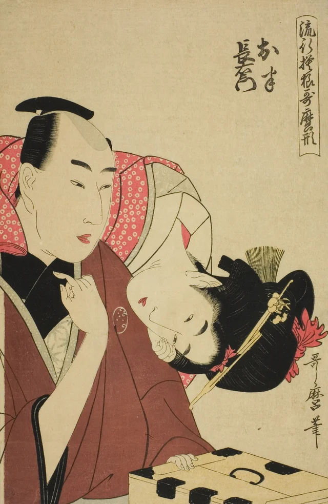 Ohan and Choemon, from the series "Fashonable Patterns in Utamaro Style (Ryuko moyo Utamaro-gata)", Kitagawa Utamaro