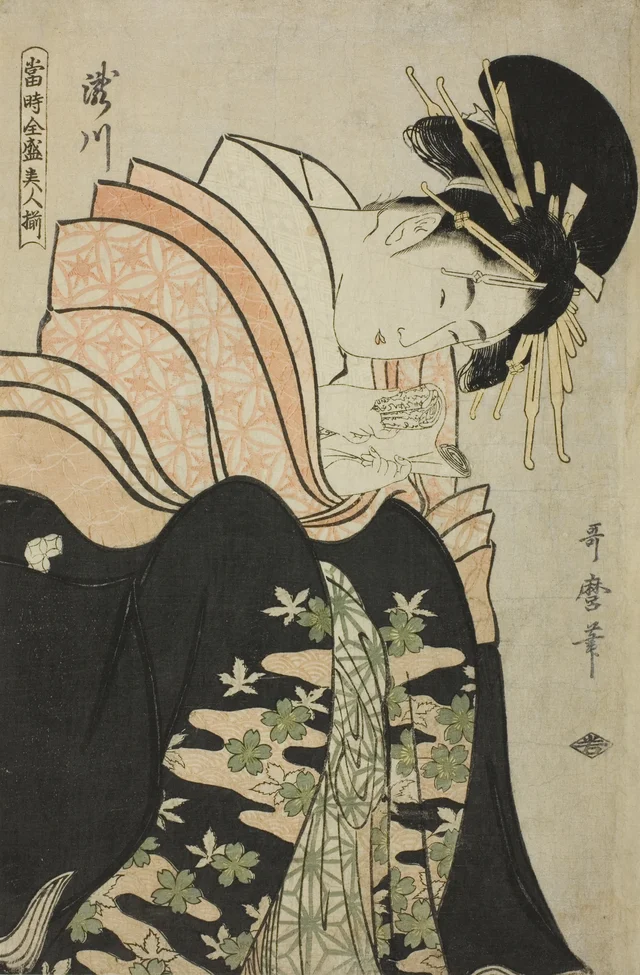 Takigawa, da série Reunião das belezas mais em voga do momento, Kitagawa Utamaro