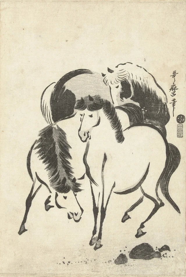 Drie paarden, Kitagawa Utamaro