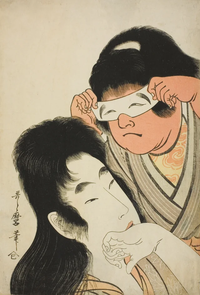 Yamauba y Kintarō sosteniendo una máscara de juguete, Kitagawa Utamaro