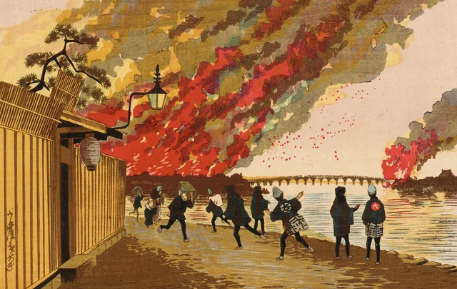 Great Fire at Ryōgoku Sketched from Hamachō, January 26, 1881, Kobayashi Kiyochika