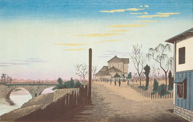 Rising Sun from Yorozubashi Bridge, Kobayashi Kiyochika