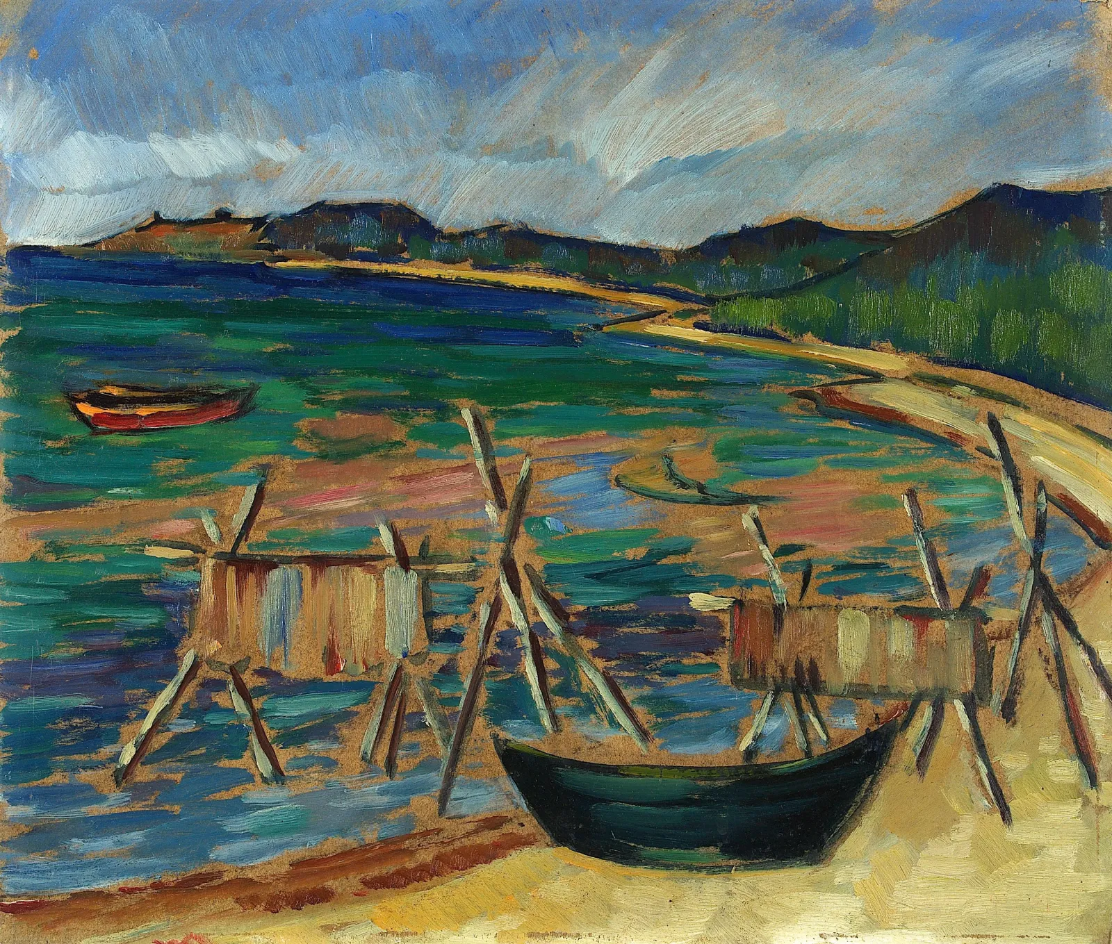 Baie marine avec des barques, Konrad Mägi