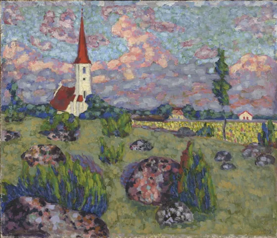 Maastik kirikuga — Konrad Mägi
