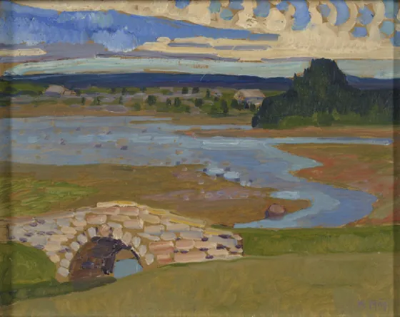 Maastik sillaga — Konrad Mägi