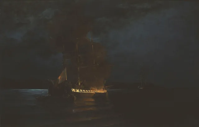 Kanaris burning the Turkish flagship, Konstantinos Volanakis