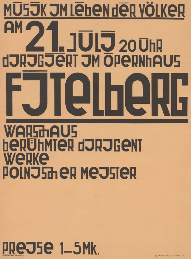A música na vida dos povos, 21 de julho às 20 h na Ópera, regência de Fitelberg, célebre maestro de Varsóvia, obras de mestres poloneses, Kurt Schwitters