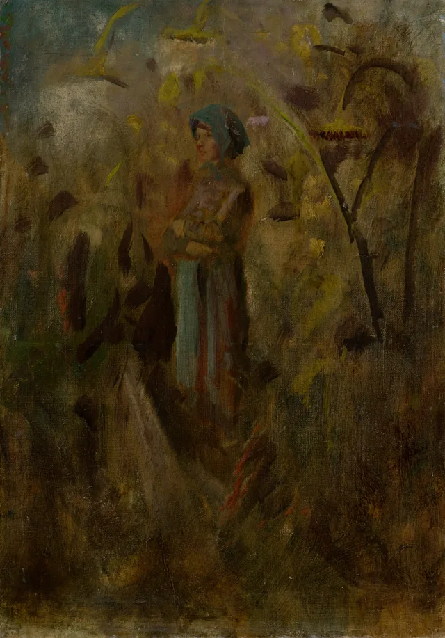 Muchacha de la aldea en el campo