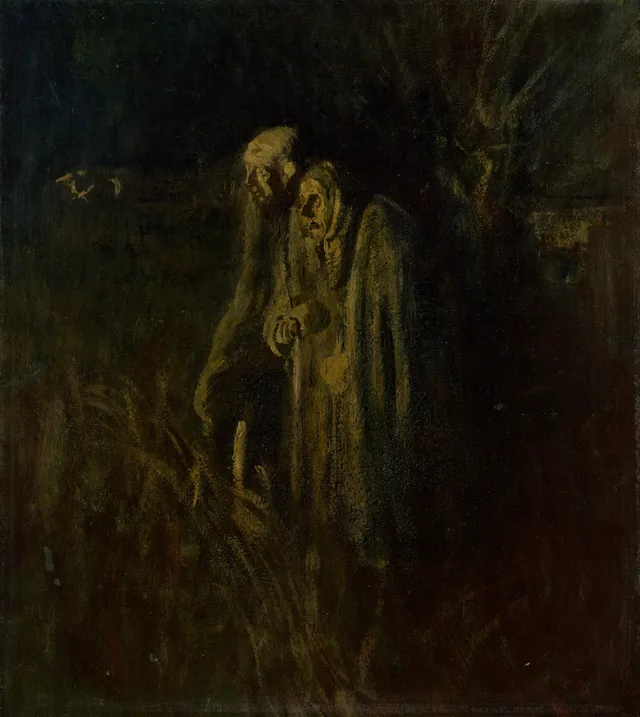 El final de la vida. Pareja de ancianos de noche