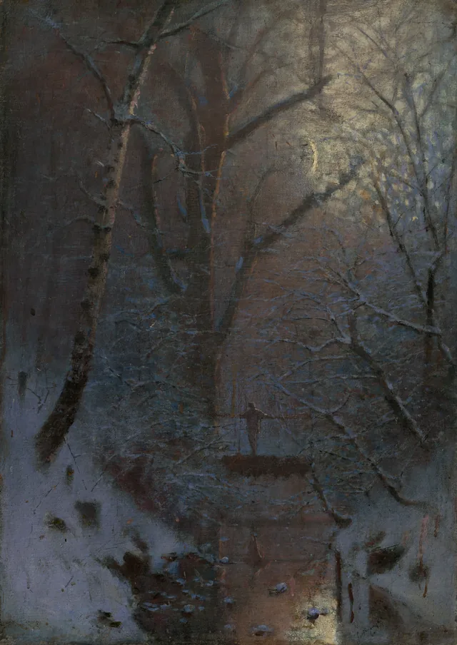 Noite de inverno. Figura numa ponte