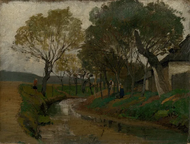 Arroyo detrás de los graneros. En la orilla