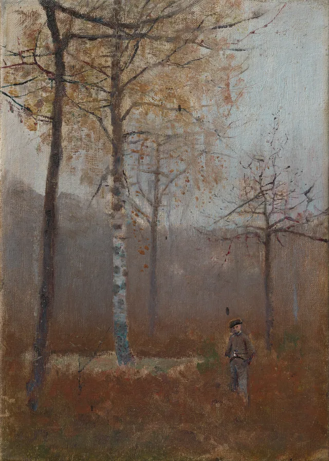 Lonely Man in a Birch Grove