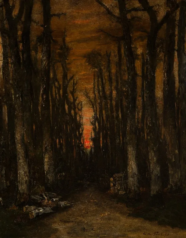 Pôr do sol na floresta, László Paál