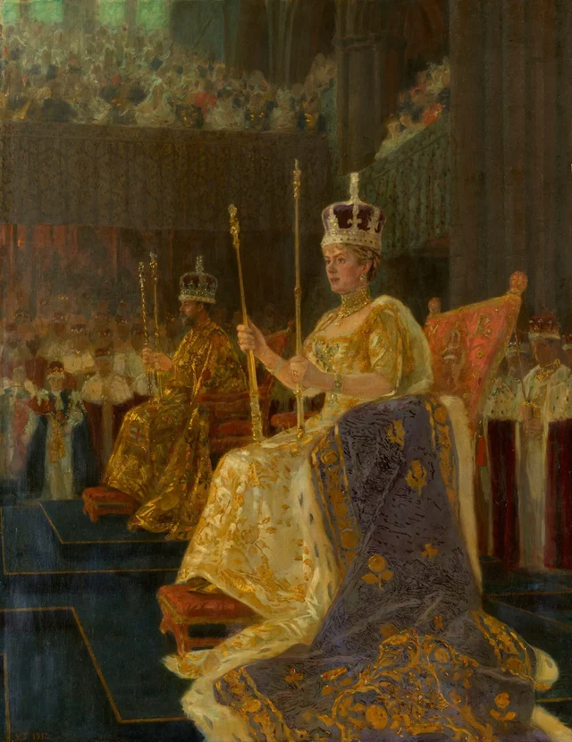 Le Couronnement du roi George V : George V et la reine Mary sur leurs trônes