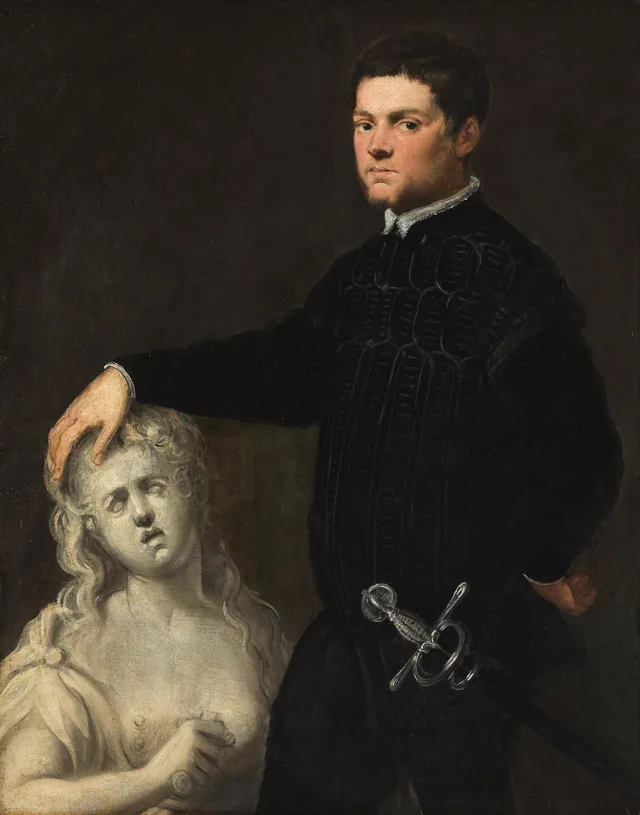 Retrato de un joven con una escultura de Lucrecia, Le Tintoret