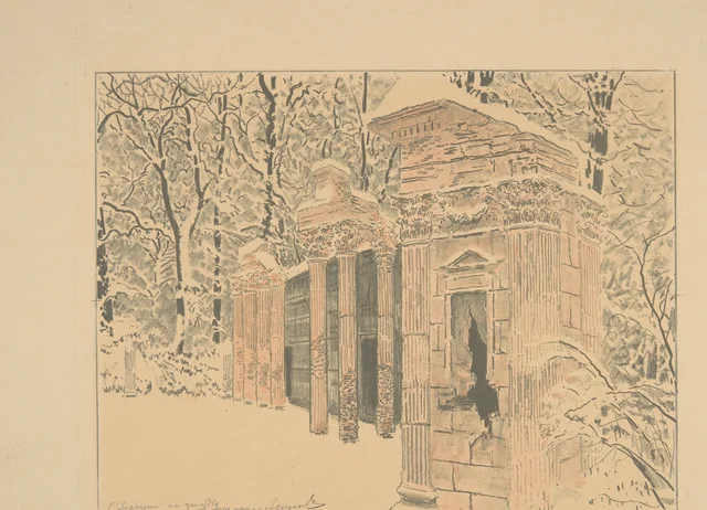 Amphitheatre in Łazienki Park covered in snow (right side), Leon Wyczółkowski