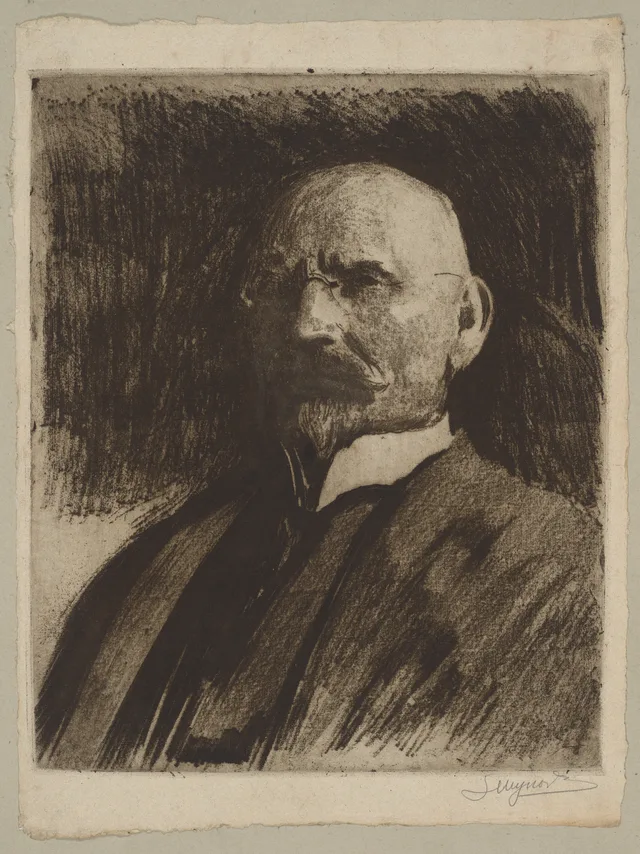 Autorretrato em busto alongado, de três quartos para a esquerda