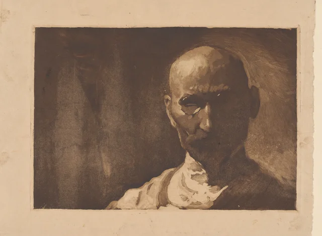 Autorretrato em busto, de frente (no verso, paisagem de planície em água-tinta)