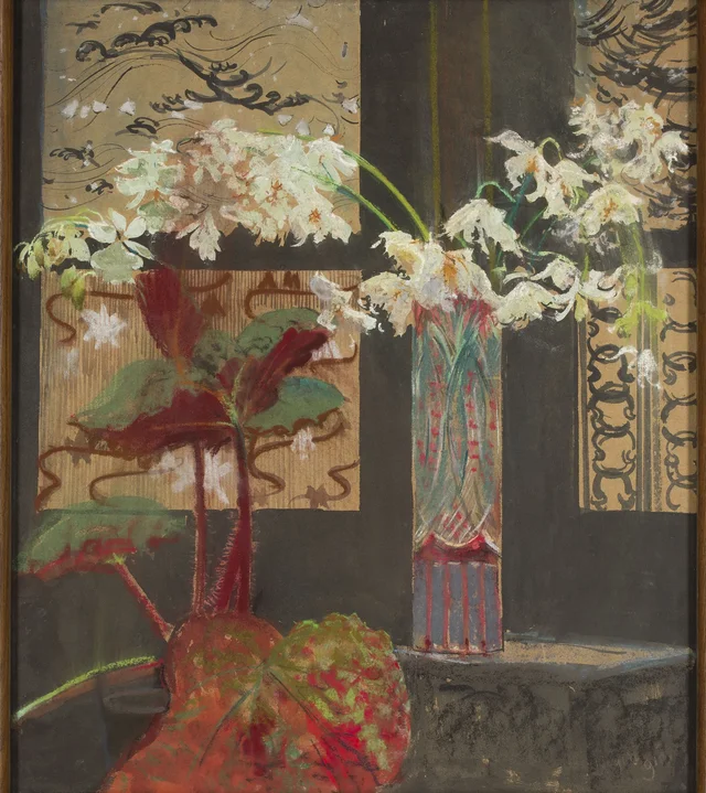 Orquídeas brancas e begônia