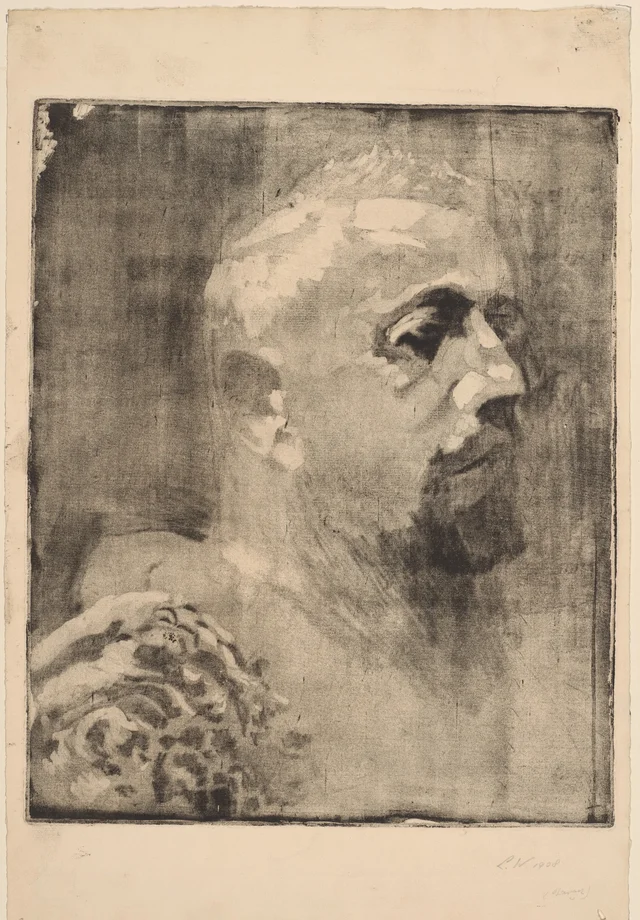 Erazm Barącz, busto de perfil direito (no verso, esboço de uma cabeça de homem de frente)
