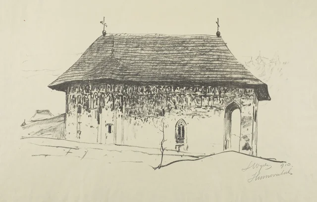 Humor, igreja com pinturas externas
