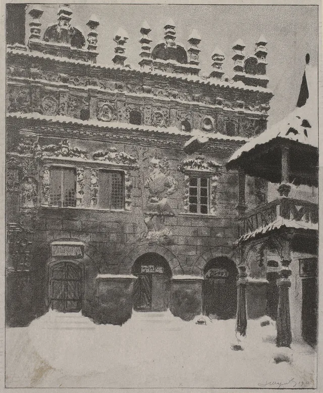 A casa dos Przybyła em Kazimierz sobre o Vístula no inverno