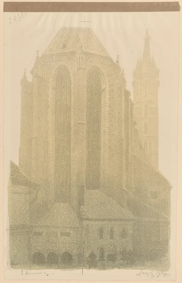 A igreja de Santa Maria do lado da abside, ao amanhecer