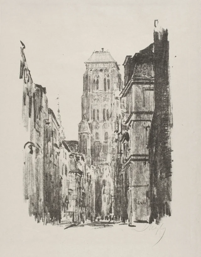 A igreja de Santa Maria, a torre no fim da antiga viela Jopejska