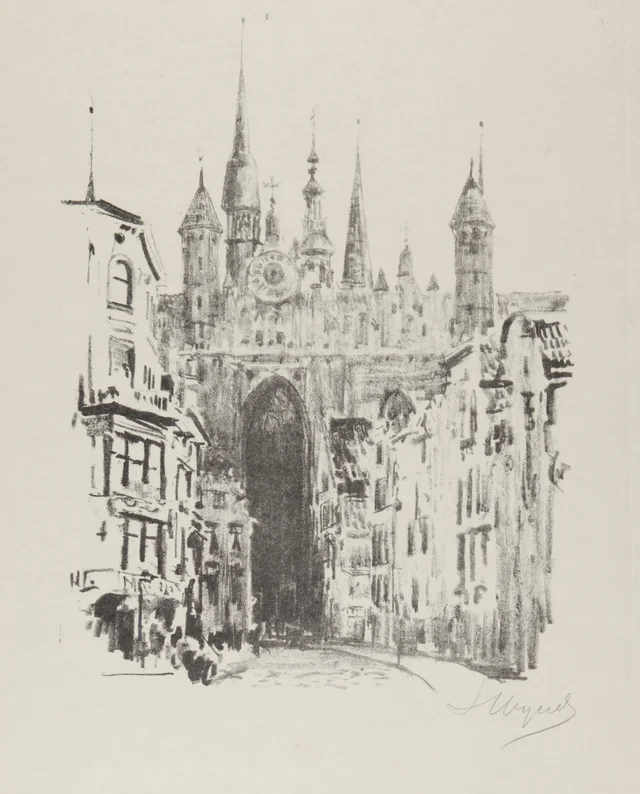 A igreja de Santa Maria com a porta Groblowa e o relógio