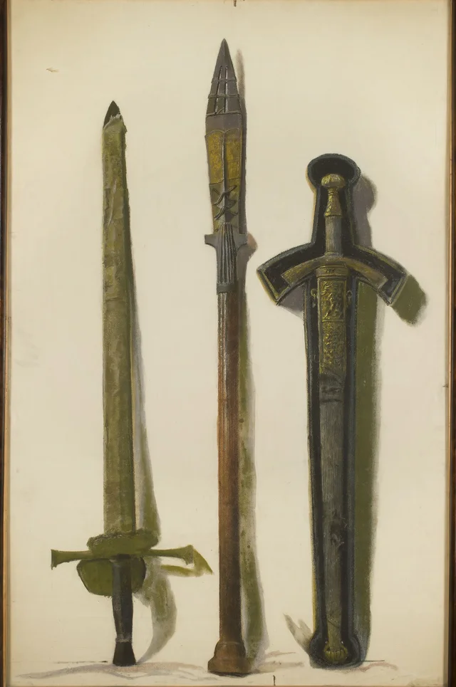 A espada da coroação de Augusto III, a lança de São Maurício e a espada de Sigismundo Augusto