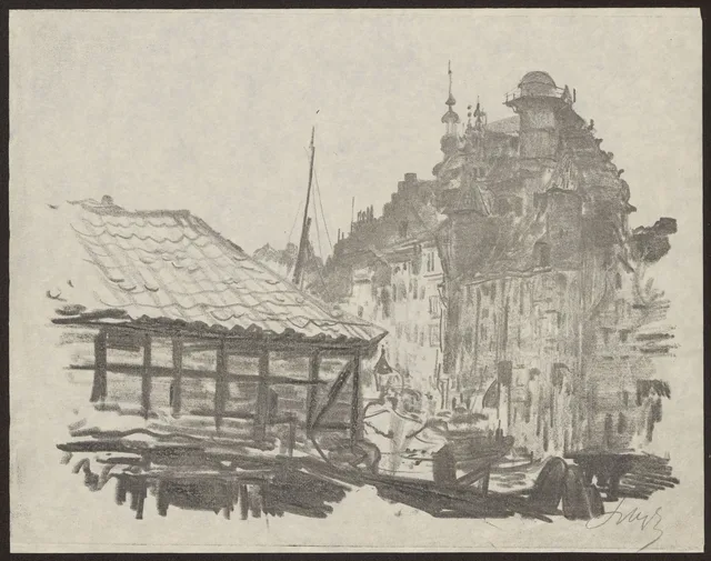 Theme from the Motława River, fragment of the Long Shore, Leon Wyczółkowski