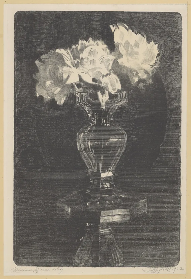Peonies in a crystal vase, Leon Wyczółkowski
