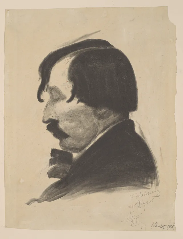 Retrato do pianista Alfred Cortot, busto de perfil esquerdo