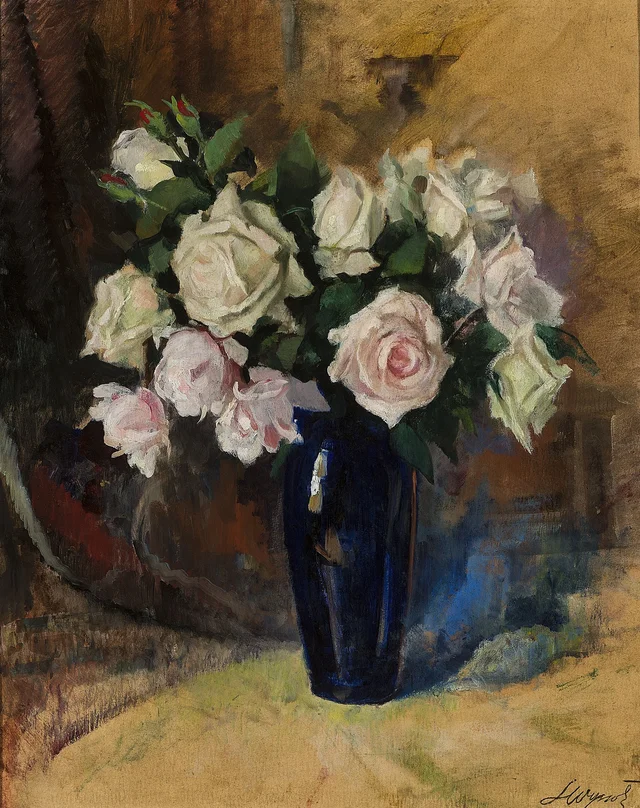 Rosas num vaso safira