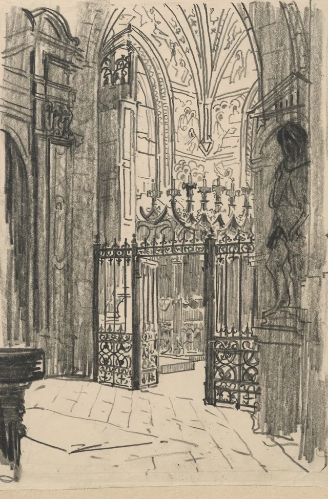 A entrada da capela da Santa Cruz na catedral de Wawel (no verso, duas vistas da torre do relógio)