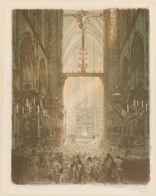 Interior da igreja de Santa Maria de Cracóvia durante o ofício