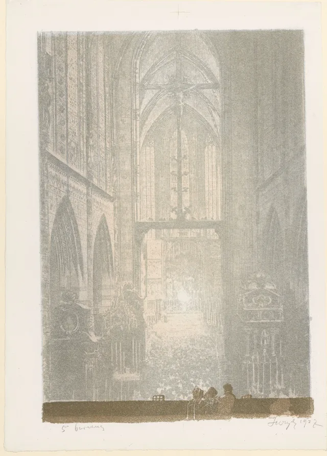Interior da igreja com o retábulo de Veit Stoss durante o ofício (vista da tribuna), Leon Wyczółkowski